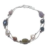 Agate and Cultured Freshwater Pearl Bracelet, 7.5