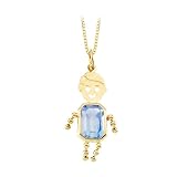 14K Yellow Gold Emerald Shaped Imitation Aquamarine Boy Pendant with Chain