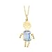 14K Yellow Gold Emerald Shaped Imitation Aquamarine Boy Pendant with Chain