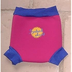 Splash About neoprene Happy Nappy (swim nappy), Pink with Royal Blue rib, Medium (about 3-8 months)