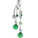 Green TOP DROP Double PEARL Dangle Belly Ring
