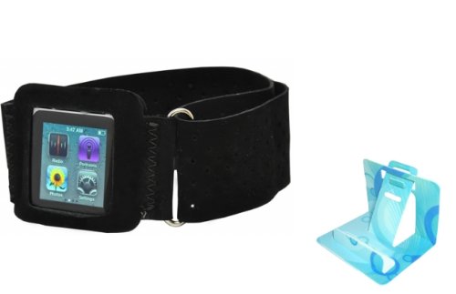 Black Suede, Workout Sports Armband Case for Apple Ipod Nano 6th Generation (6G / 6 Gen) (Comes with FREE Universal Phone Stand)