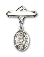 Sterling Silver Baby Badge with St. Catherine Laboure Charm and Polished Badge Pin