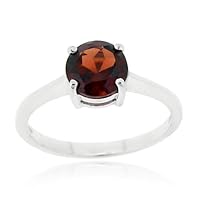 Sterling Silver Garnet Solitaire Round Ring
