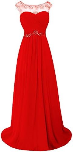 MittyDresses Women's Elegant Long Chiffon Prom Dreses Party Dresses Size 14 US Red