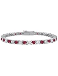 GF BangkokRuby and Cubic Zirconia Prong Set 10K White Gold Tennis Bracelet 2.00 CT TGW