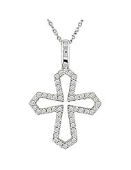 14k Gold 1/4ct TDW Accent Diamond Cross Pendant