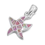Sterling Silver Pendent in Lab Created Opal - Starfish - Pendant Height: 13 mm