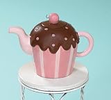 : Cupcake Teapot Pink & Chocolate Brown Ceramic 28 Oz New