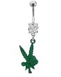 DANGLING PEACE SIGN POT LEAF BELLY RING