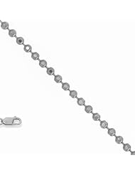 14k Solid White Gold 1.2 mm (3/64 Inch) Diamond-Cut Bead Chain 16" w/ Lobster Claw Clasp