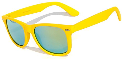 Vintage Retro Classic Mirror Reflective Revo Lens Trendy Wayfarer Style Sunglasses - 80's Fashion - Mens or Womens - Over 20 Colors Available (Mirror Lens - Yellow Frame)