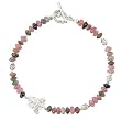Green and Pink Tourmaline Gemstone Beaded Toggle Bracelet with Czech Glass beads and a Sterling Silver Butterfly Charm, 7 3/4" long, #8079