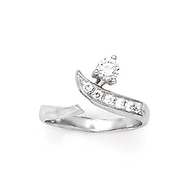 Solid 14K White Gold Five Gem with Solitaire Cubic Zirconia Toe Ring by Body Candy