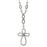 Ramona Singer Sterling Silver Bow Cross and Drop-Y Chain with Crystal Cubic Zirconia Stones on 18 Chain