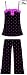 Women's 100% Cotton Jersey Hearts Print Top/Capri Set- Black/Fuschia - Small