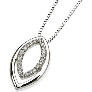 14K White Gold Diamond Pendant On 16 Inch Box Chain