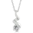 White Gold Rhodium Bonded Solitaire Pendant With a Twisted Silvertone Ribbon Grasping a Round Cut Clear CZ at the Bottom in Silvertone