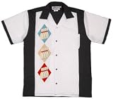 Diamond Pins Bowling Shirt White & Black Retro Bowler
