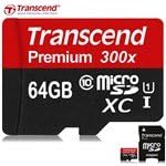 TRANSCEND Premium 64GB Class 10 UHS-I 300X 45M/s Micro SDXC TF Flash Memory Card Super High Speed w/ Adapter