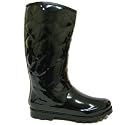 Womens Black Patent Quilted Festival Ladies Wellies Wellington Boots