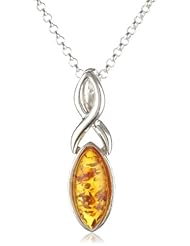 Sterling Silver Honey Amber Celtic Marquise-Shaped Pendant Necklace on Italian Rolo Chain, 18"