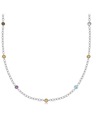 18K Yellow Gold and Sterling Silver Multi Gem Stationed Necklace