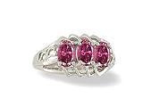 14K White Gold Genuine Oval Pink Tourmaline 3-Stone Ring