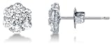Solid 14k White OR Yellow Gold Small Flower Round Channel Invisible Setting Highest Quality CZ Cubic Zirconia Studs Earrings with Push Back Closure (7mm)