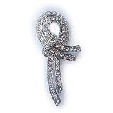 Silver Swarovski Crystals Ribbon Pin Brooch: Brain Cancer & Brain Disorder or Disability Awareness