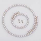 Ladies White Pearl Earring, Necklace & Bracelet Set