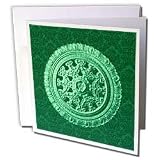 Jaclinart Bows Scrolls Shells Floral Damask - Spring green ornate vintage architectural element on forest green damask background - Greeting Cards-12 Greeting Cards with envelopes