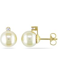 14k Yellow Gold Golden South Sea Pearl and Diamond Earrings (0.1 Cttw, G-H Color, I2-I3 Clarity)