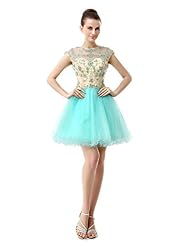 A-line Open-Back Crystal Crystals Sheer Beaded Prom Dress/Mini Dress 