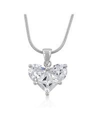 Alexander James White Gold Rhodium Bonded Oversized Heart Cut Clear CZ Pendant in Silvertone Chain Included