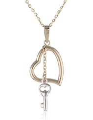 14k Two Tone Gold Heart and Key Pendant Necklace, 18"