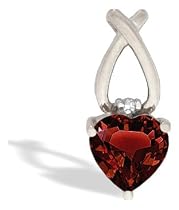 14K White Gold Genuine Heart Garnet and Diamond Pendant