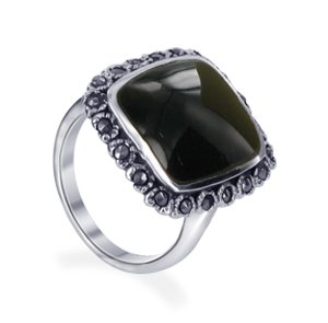 Sterling Silver Marcasite Black Onyx Band Ring Size 5 to 10