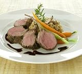 Green Peppercorn Crusted Rack of Lamb with Syrah Demi Glace served with Israeli Couscous