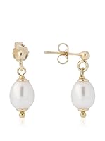 Perlaviva Pendientes Oval Pearl plata de ley 925 milésimas bañada en oro / Blanco
