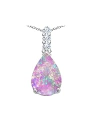 Original Star K (tm) Large 14x10mm Pear Shape Created Pink Opal Pendant in 925 Sterling Silver