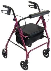 Invacare Soft Seat Aluminum Rollator with Straight Backrest - BURGUNDY