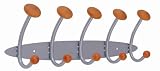 Alba Woody Wall Coat Rack, 5 Pegs, 5 Hooks, Metallic Silver and Light Wood (PM5M)