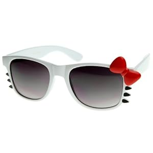 Cute Ladies Retro Fashion Kitty Sunglasses w/ Bow and Whiskers (Triple Optic)