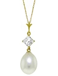 14K Yellow Gold Necklace with Pearl and White Topaz Accent