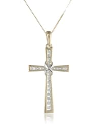 10k Yellow Gold Diamond Cross Pendant Necklace (1/4 cttw, I-J Color, I2-I3 Clarity), 18"