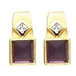 14K Yellow Gold Cabochon Amethyst and Diamond Earrings