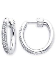 14k White Gold Dome Hoop Pave Diamond Earrings .57 ct (G-H Color, I1 Clarity)