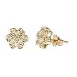 14k Yellow Gold Diamond Children Flower Earrings (0.22Cttw, SI Clarity, H Color)