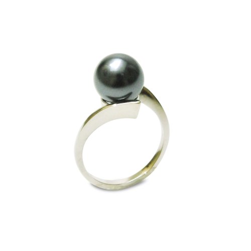 Sterling Silver 10mm Black Shell Pearl Ring, Size 6